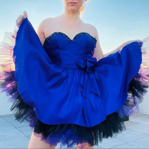 Corset Crystal Chameleon Silk Tutu Standing A-Line Princess Strapless Mini Dress - Picture 6 of 17